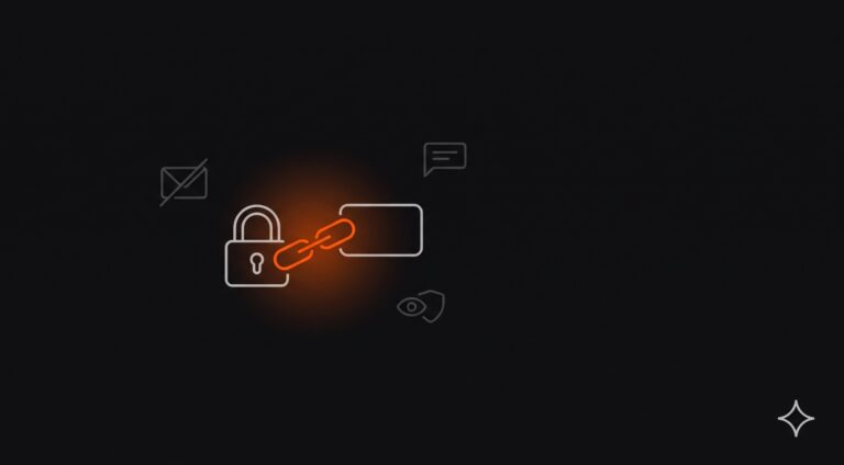 Padlock connected by a glowing orange one-time link icon, representing secure password sharing